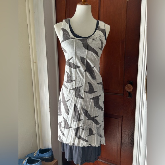 Heel Athens Lab Bird Print Organic Double Tiered Tunic Dress - Picture 2 of 5